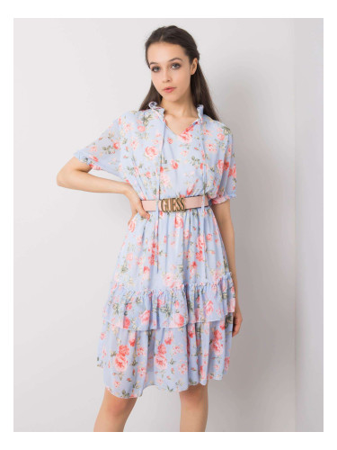 Blue patterned dress with frills