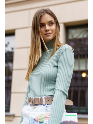 Fitted turtleneck ribbed olive green