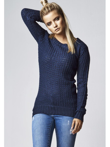 Women's sweater with a long wide neckline in a navy design