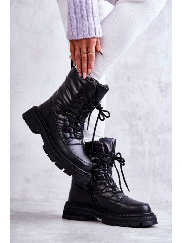 Women's snow lace-up boots GOE KK2N4017 Black