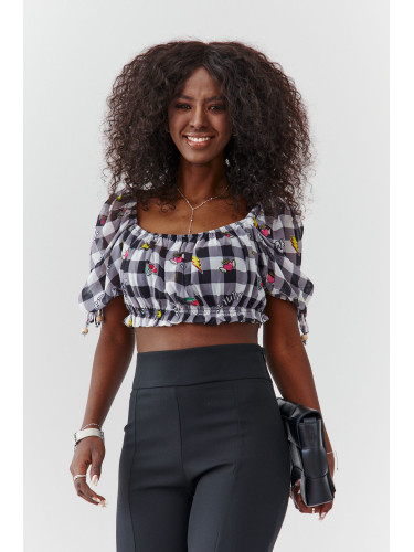 Checkered black summer top with short sleeves