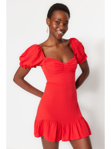 Trendyol червено монтирани мини тъкани драпирани плажна рокля