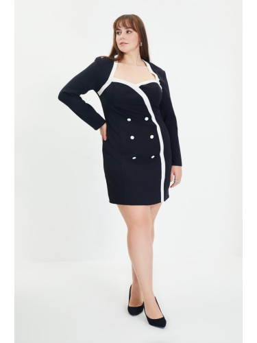 Trendyol черен бутон подробни тъкани рокля