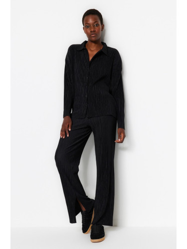 Trendyol Black Pleated Regular Buttoned Knitted Two Piece Set