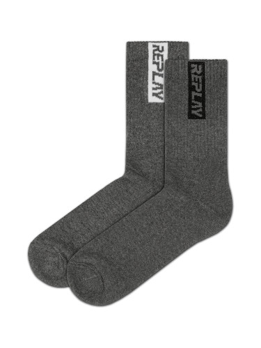 Replay Socks Tennis Half Terry Leg Stripe&Logo 2Prs Banderole - D Grey - Men's