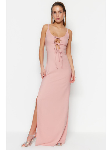 Trendyol прах тъкат дълга вечерна рокля с тръбопроводи