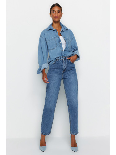 Trendyol Blue висока талия мама дънки