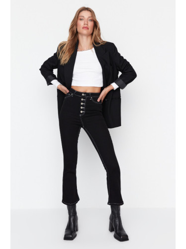 Trendyol черен висока талия Crop Flare дънки с копчета в предната част