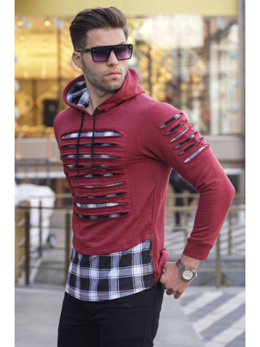 Madmext Claret Red with Torn Detailed Hoodie, Sweatshirt 2656