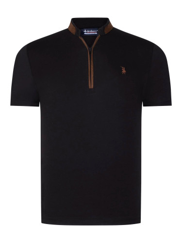 T8571 DEWBERRY ZIPPERED MEN'S T-SHIRT-PLAIN BLACK