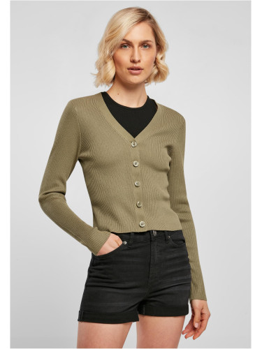 Women's cardigan with short rib knit - khaki