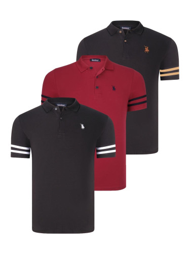 TRIPLE SET T8585 DEWBERRY MEN'S T-SHIRT-BLACK WHITE-BLACK CAMEL-BURGUNDY