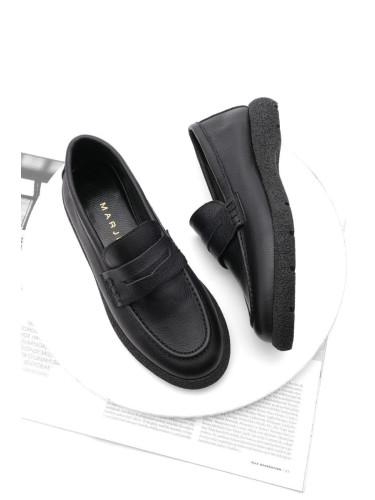 Marjin Women's Genuine Leather Loafers Casual Shoes Carez Black