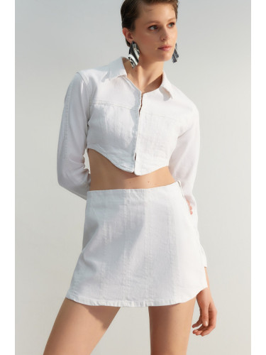 Trendyol Limited Edition White Stitching Detail Mini Denim Skirt