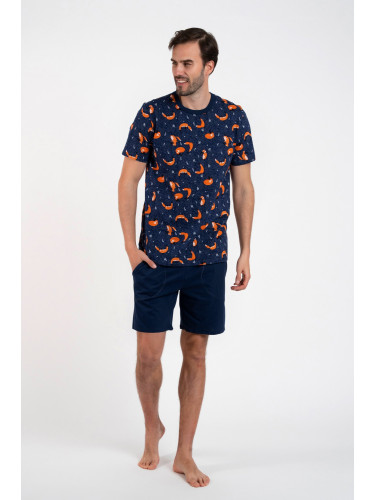 Men's pyjamas Witalis, short sleeves, shorts - print/navy blue