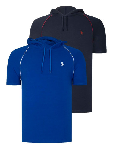 DUAL SET T8570 DEWBERRY HOODED MEN'S T-SHIRT-NAVY BLUE-SAX