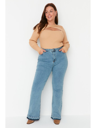 Trendyol крива светло синьо висока талия Flare годни дънки