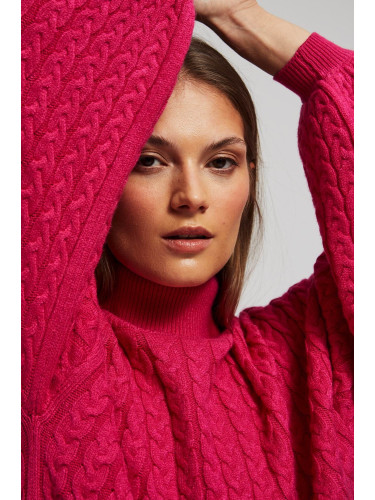 Marisse Fuchsia Turtleneck Sweater With Puffed Sleeves