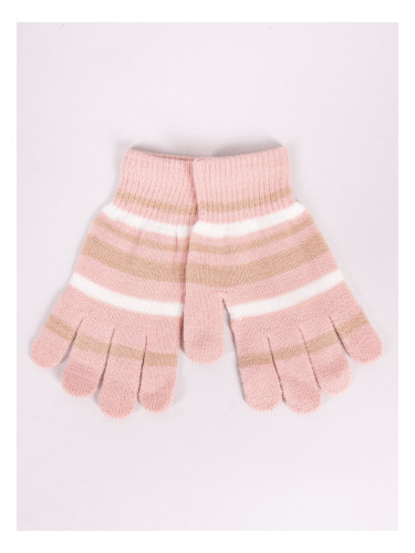 Yoclub Kids's Girls' Five-Finger Striped Gloves RED-0118G-AA50-006