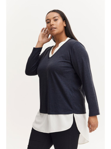 Тъмносин дамски пуловер с вложка за риза Франса - Жени