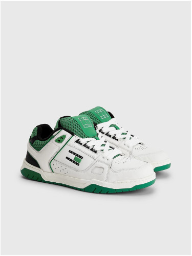 Green and white men's leather sneakers Tommy Jeans