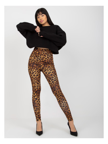Dark beige and black casual leggings with leopard pattern