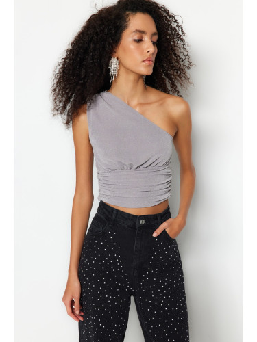 Trendyol Gray Crop Lined Shiny Knitted Bustier