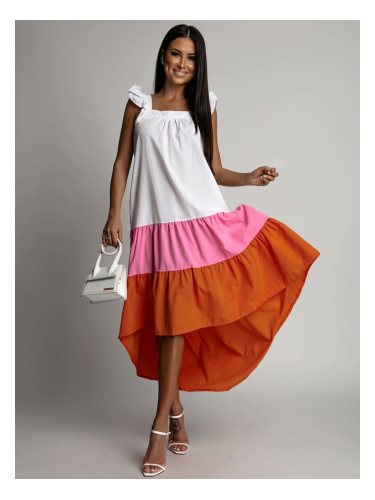 Summer dress on hangers with longer back, pink and orange