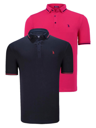 DOUBLE SET T8586 DEWBERRY MEN'S T-SHIRT-FUCHSIA-NAVY BLUE