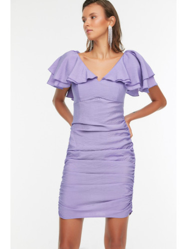 Trendyol люляк Shirred подробна вечерна рокля