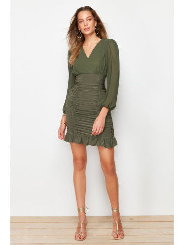 Trendyol каки Gimped Bodycone тъкани рокля