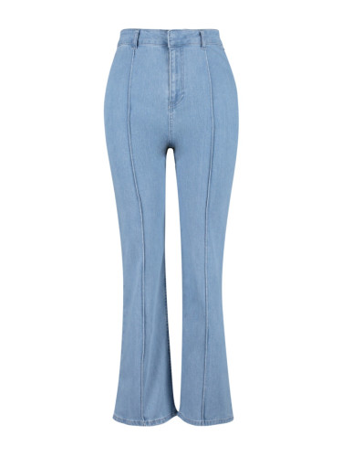 Trendyol крива синьо висока талия оребрени широко изрязани дънки