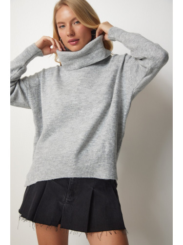 Щастие İstanbul Дамски сив водолазен пуловер