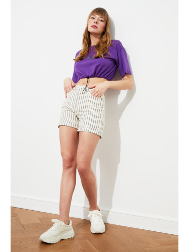 Trendyol White Striped Denim Shorts