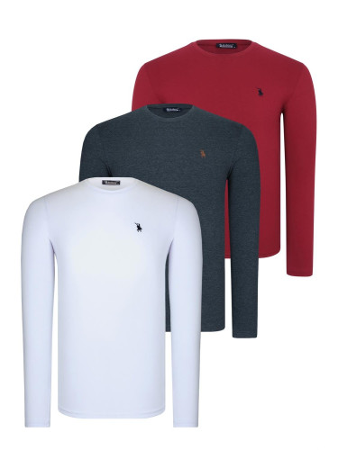 TRIPLE SET T8588 DEWBERRY ROUND NECK MEN'S SWEATSHIRT-WHITE-ANTHRACITE-BURGUNDY