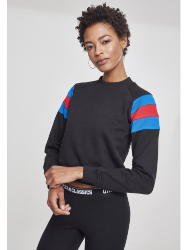 Ladies Sleeve Stripe Crew Black/Light Blue/Tan