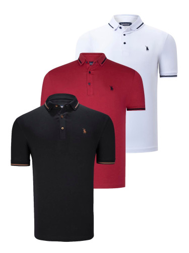 TRIPLE SET T8586 DEWBERRY MEN'S T-SHIRT-BLACK-WHITE-BURGUNDY