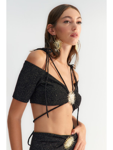 Trendyol X Zeynep Tosun Black Sunglasses Accessory Detailed Glittery Knitted Bustier