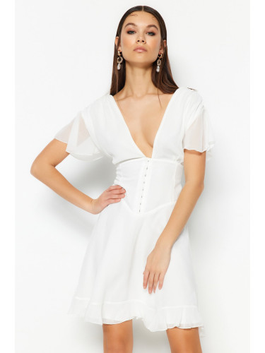 Trendyol екрю отворена талия/скейтър облицована шифон булчински вечерна рокля вечерна рокля