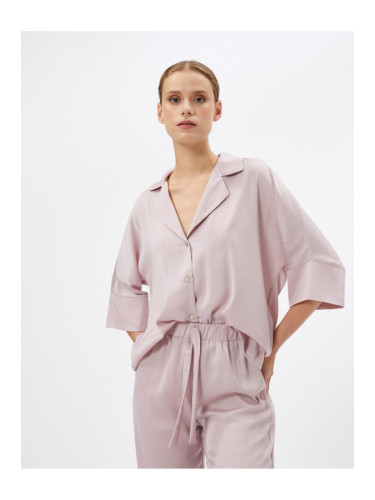 Koton Satin Pajama Top with Half Sleeves and Buttons Shirt Collar