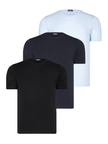 TRIPLE SET T8569 DEWBERRY BIKE COLLAR MENS T-SHIRT-BLACK-NAVY BLUE-BLUE