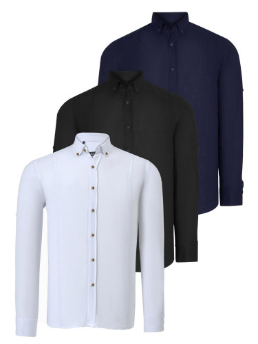 TRIPLE SET G721 DEWBERRY MEN'S SHIRT-BLACK-WHITE-NAVY BLUE