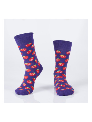 Men's purple socks with strawberries