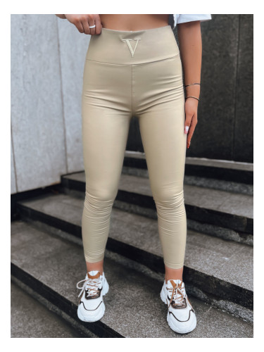 Legginsy damskie woskowane VALENTIS z wysokim stanem beżowe Dstreet