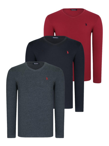 TRIPLE SET T8587 DEWBERRY V-NECK MEN'S SWEATSHIRT-BLACK-ANTHRACITE-BURGUNDY