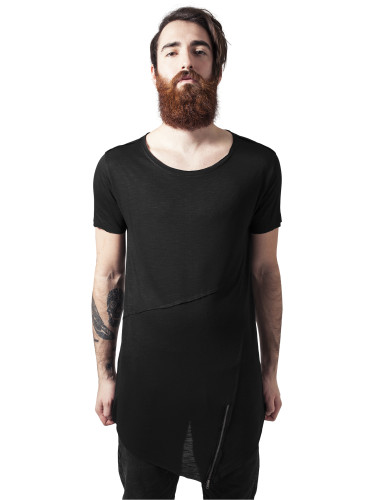 Black T-shirt with a long front zipper with an open edge