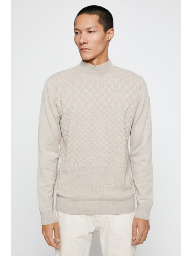 Koton Basic Knitwear Sweater Half Turtleneck Long Sleeved Geometric Pattern.