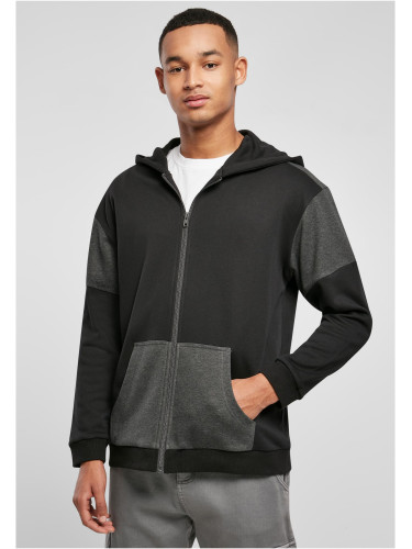 Oversized Patch Zip Hoody Black/Charcoal