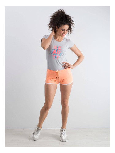 Shorts with trimming and text print apricot