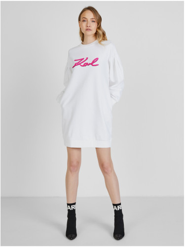 White Women's Hoodie Dress with Balloon Sleeves KARL LAGERFELD - Women